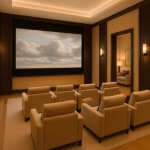 Private home cinema room with armchairs and large screen