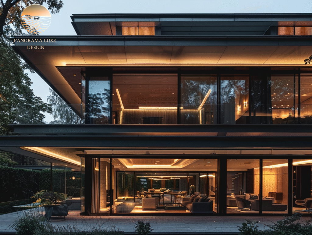 Elegant modern home with illuminated interiors and minimalist design