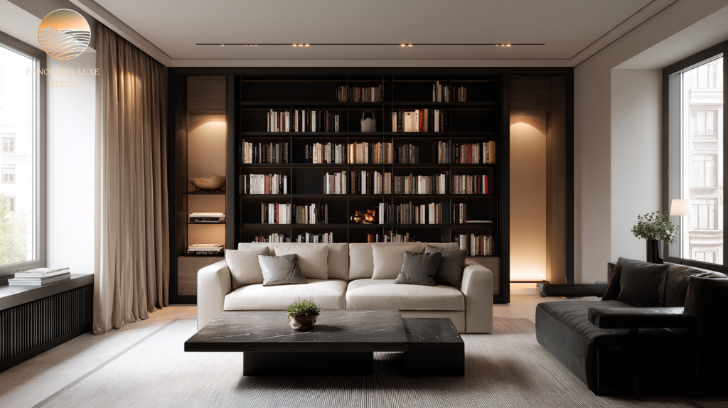 Oak cabinet samples with a light stone slab, dark wood handle with brass pull, and neutral tile samples in soft daylight.