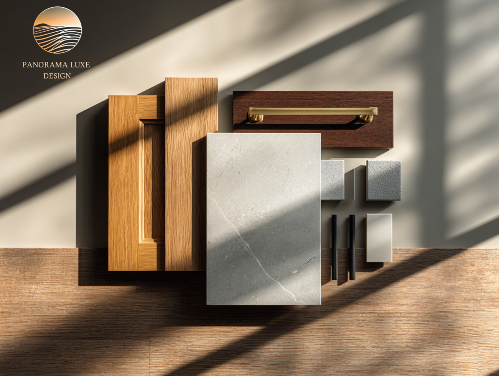 White sofa and black coffee table in front of a floor-to-ceiling black library wall, framed by large windows and soft lighting.
